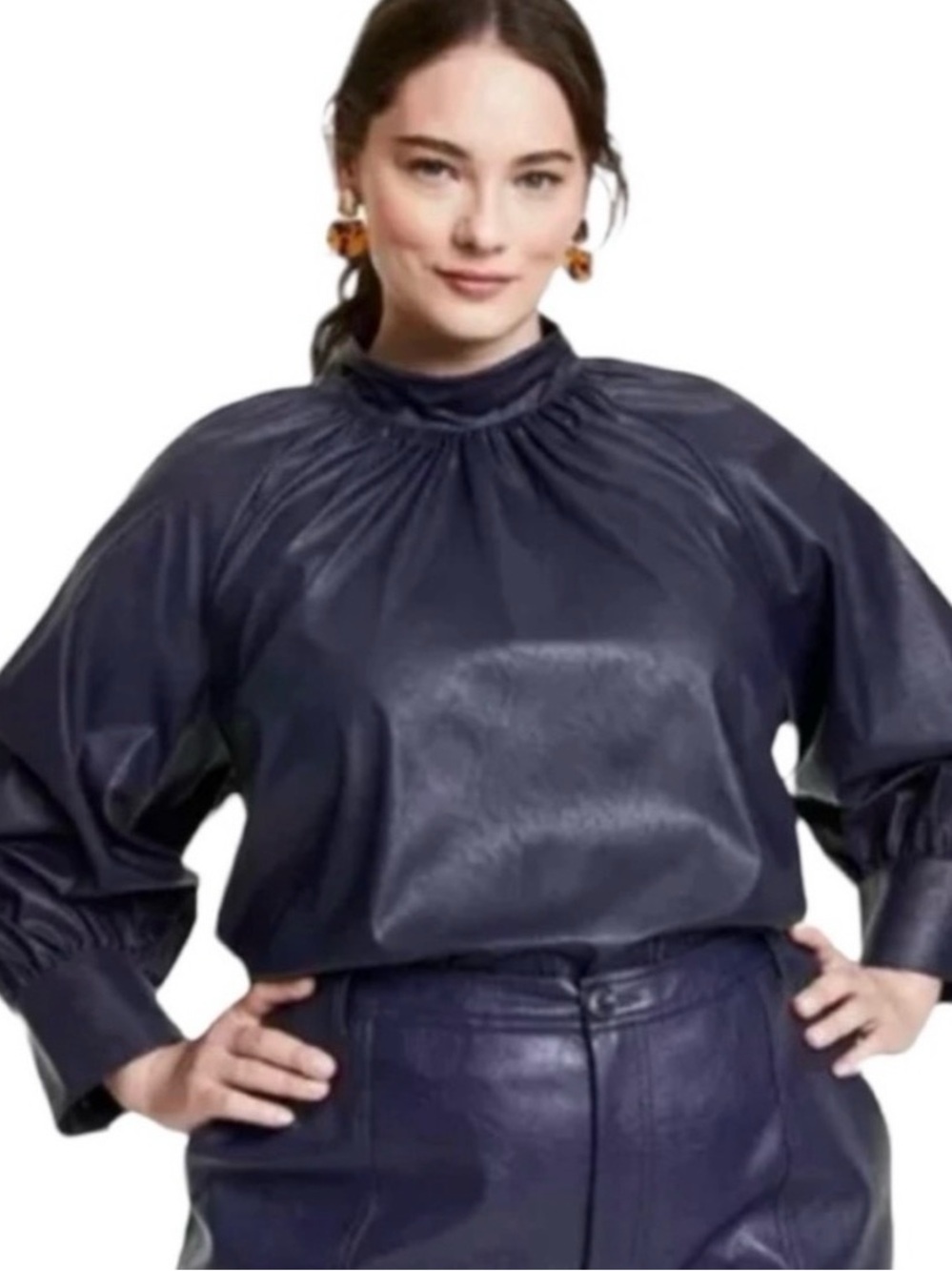 Rachel Comey Faux Leather Top Shirt Navy 1X